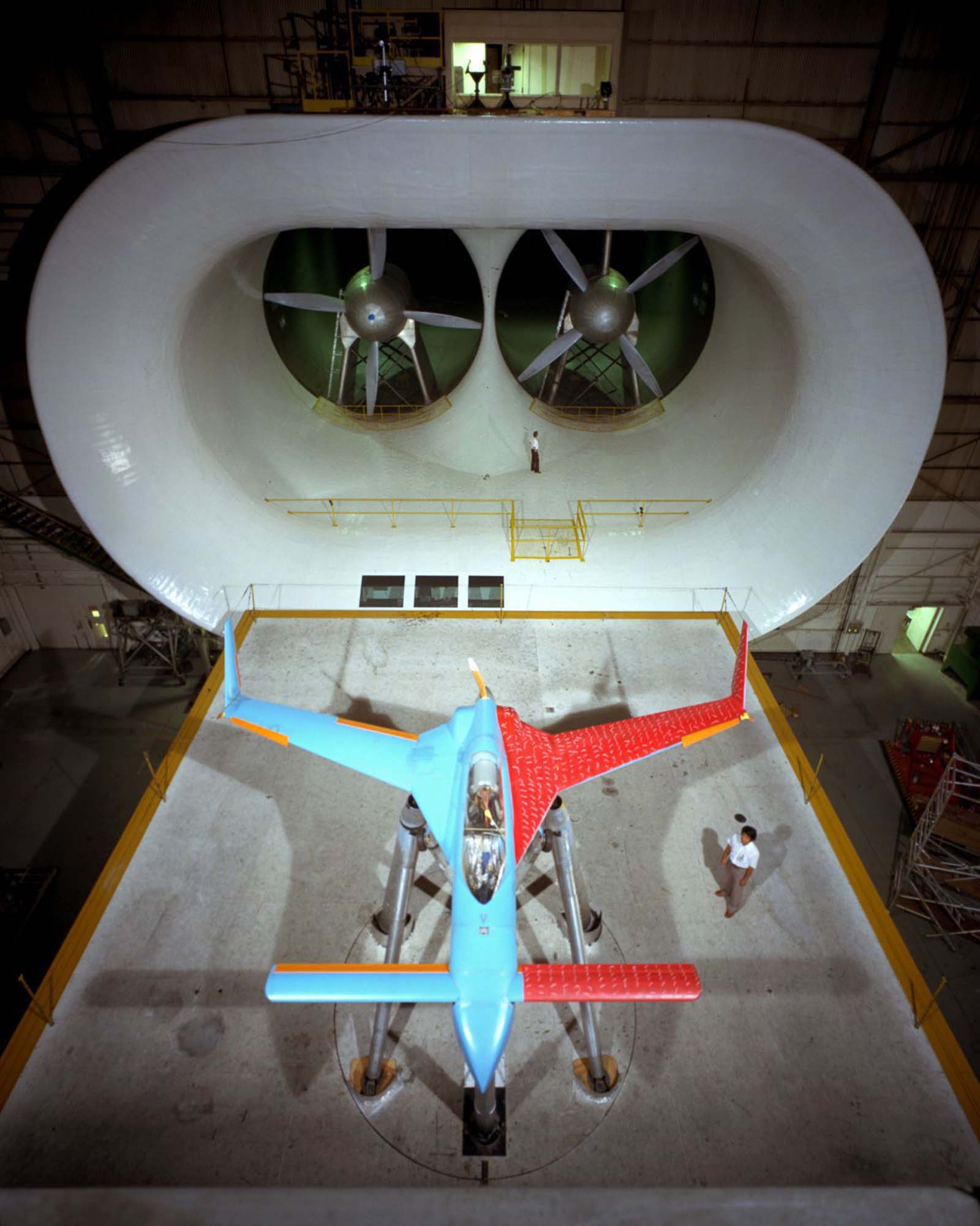 The Rutan Model 33 VariEze was built by the Model and Composites Section of Langley Research Center and then tested in the 30 x 60 Full Scale Tunnel.