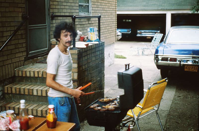 Neighbor on 88th Road, Woodhaven, cooking up a meal, Summer 1979