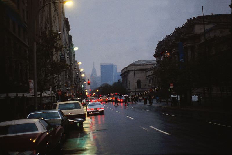 Outside the Metropolitan Museum of Art (5th Ave & E 81st St) in the rain at dusk