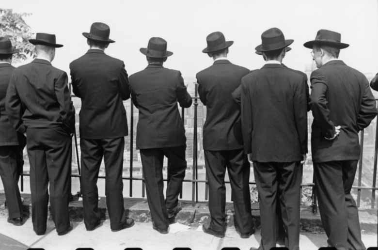 Student priests view city from top of Monongahela Incline, September 1950