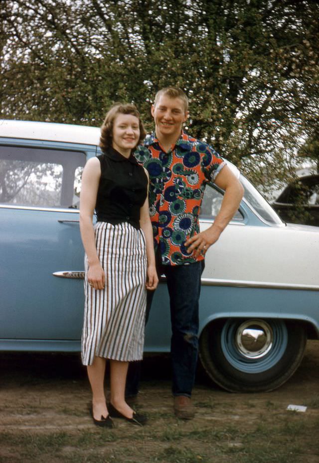 Dick and Sara with 1955 Chevrolet, 1956