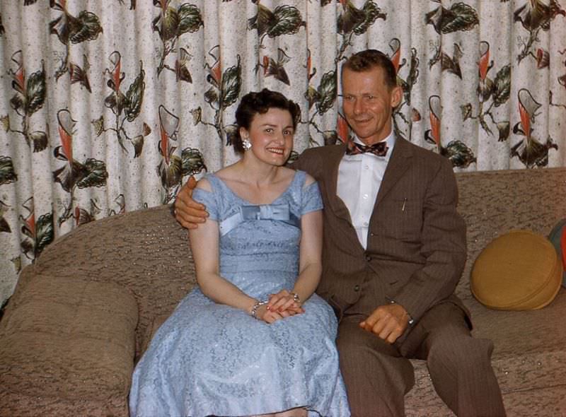 Couple on sofa, USA, June 1958
