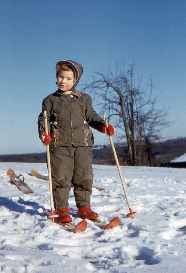 Diane with skis, January 1959