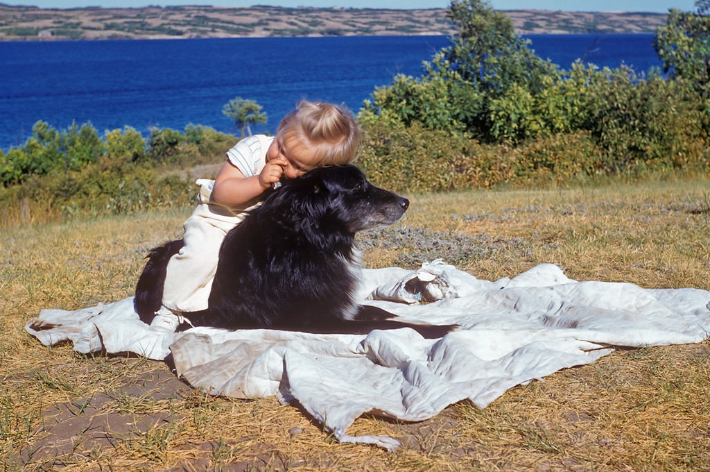 Little girl on dogback, 1952