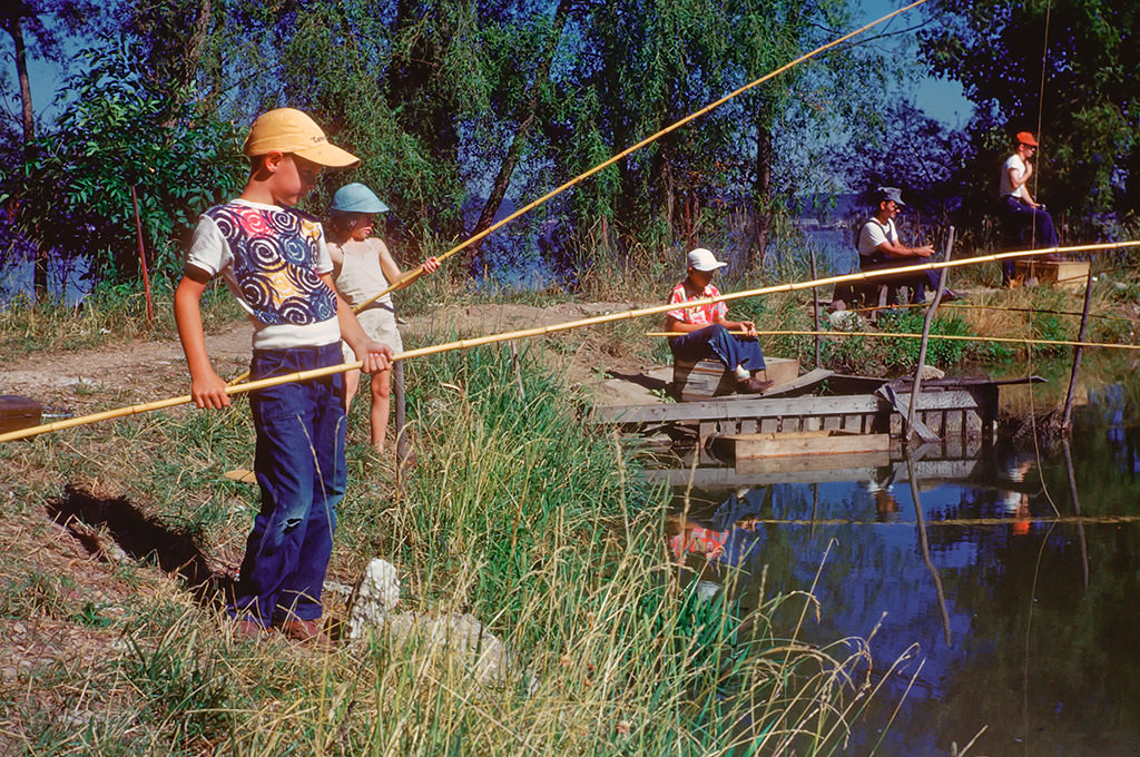 Fishing at a lake near East Peoria, IL, 1953