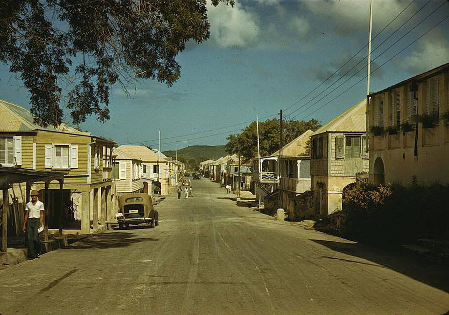 Street in a town Frederiksted, St. Croix, in the Virgin Islands, 1950s
