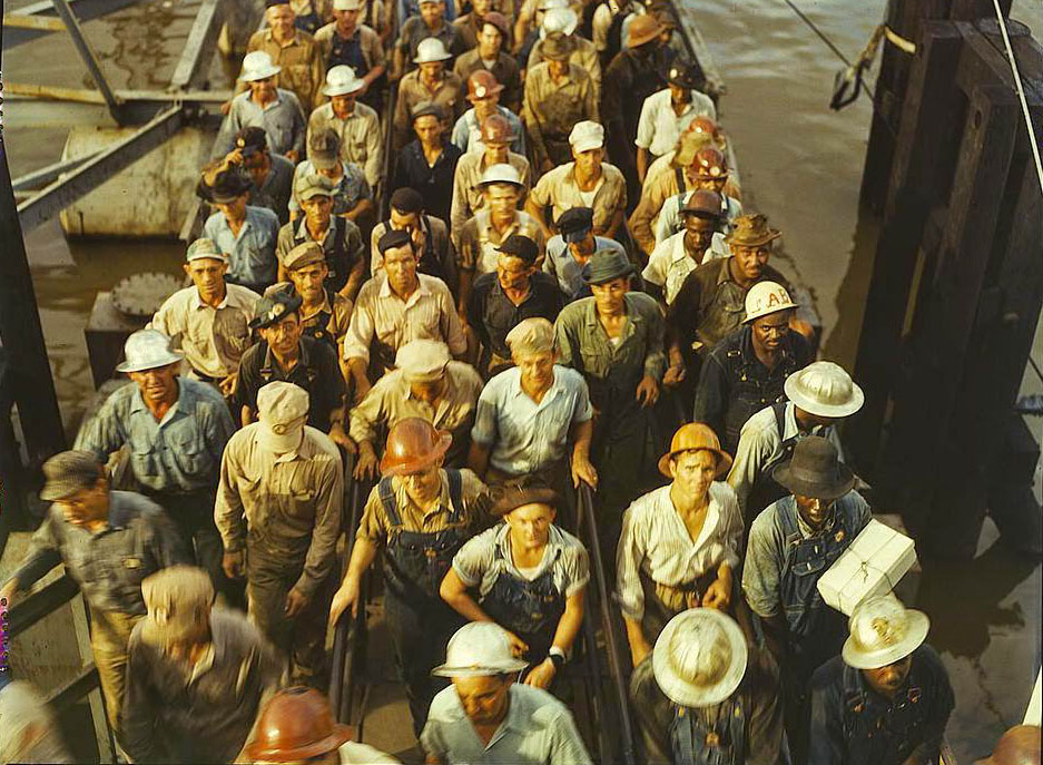 Workers leaving Pennsylvania shipyards, Beaumont, Texas, 1950s