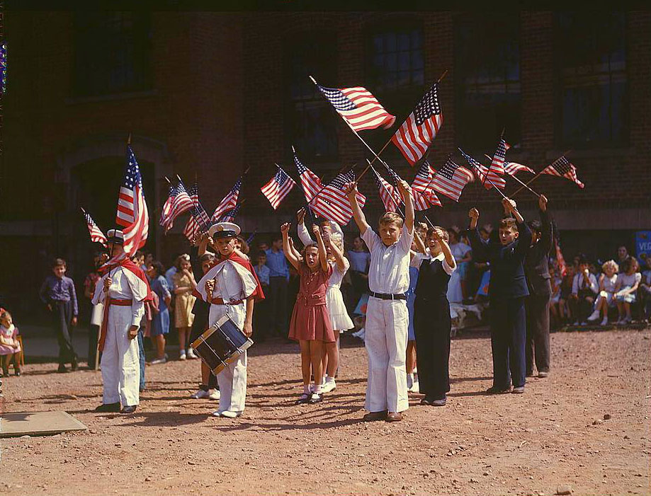 Children stage a patriotic demonstration, Southington, Connecticut, 1950s