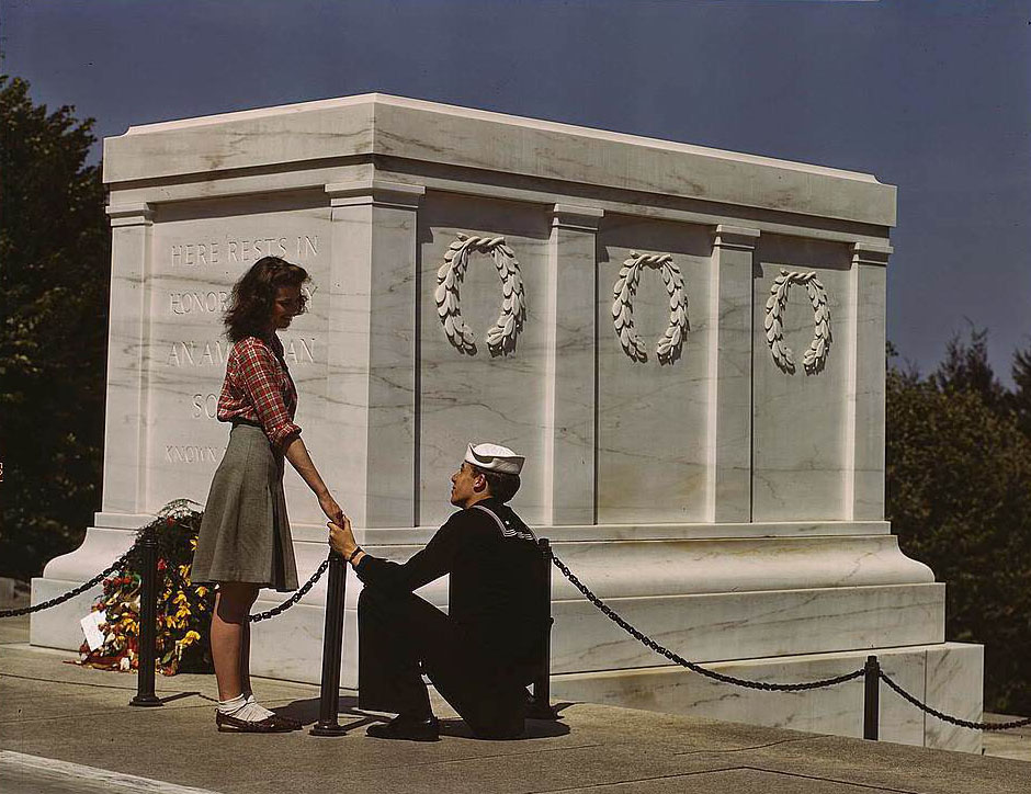 Sailor and girl at the Tomb of the Unknown Soldier, Washington, D.C., 1950s