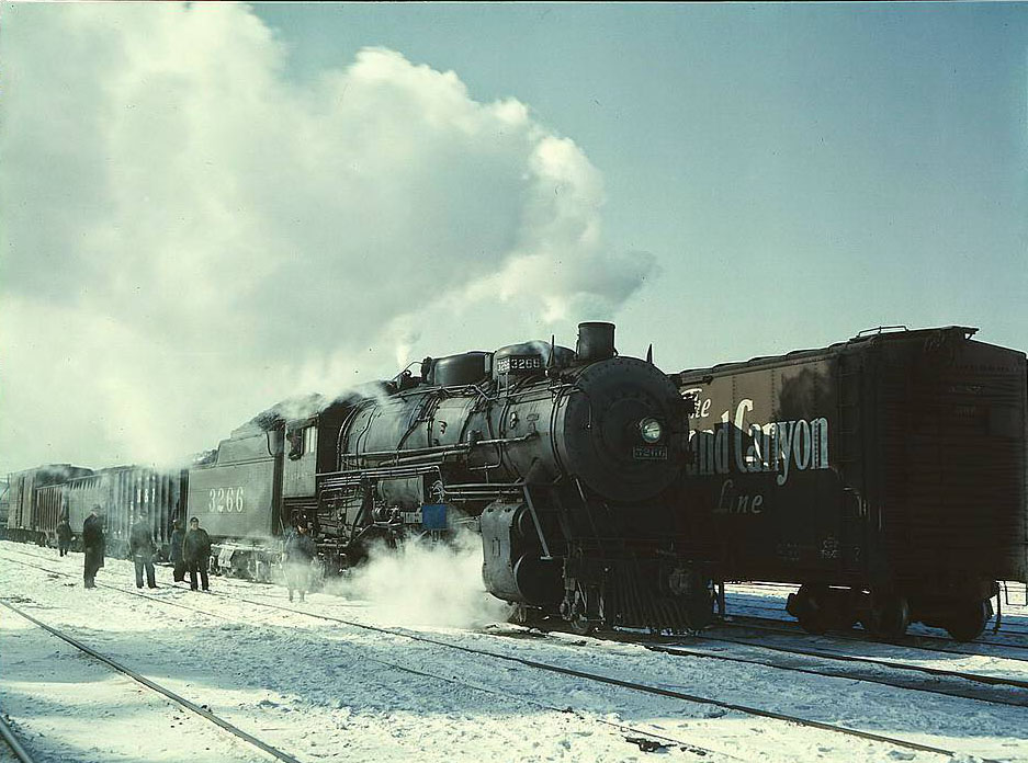 Santa Fe R.R. freight train about to leave for the West Coast from Corwith yard, Chicago, Illinois, 1950s