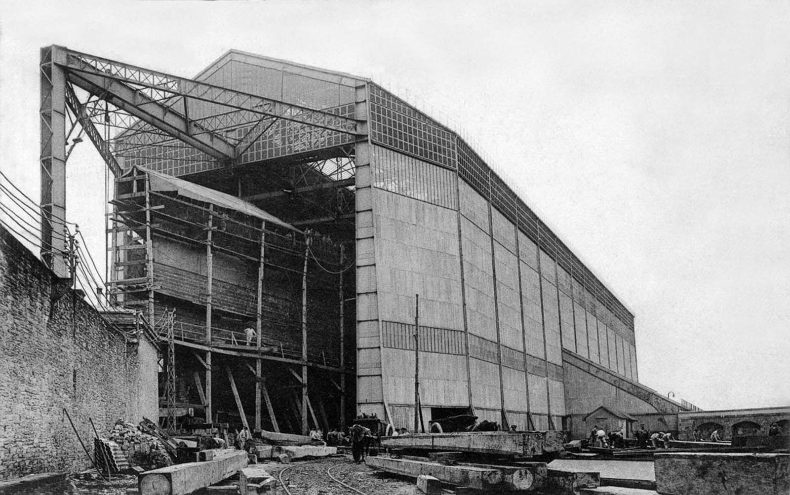 A naval shipyard in Cherbourg, France, 1902.