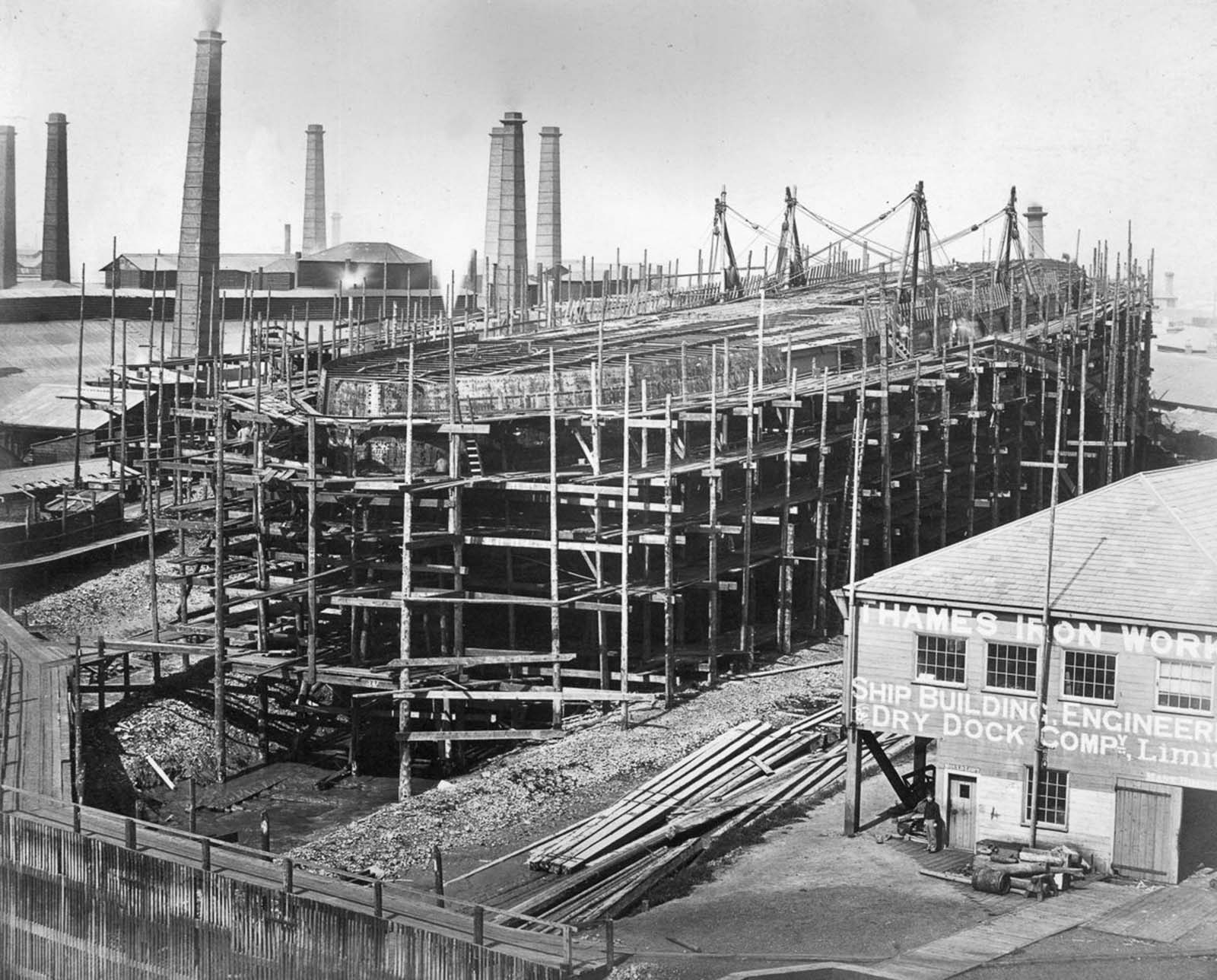 The construction of the William I at the Thames Iron Works, 1867.