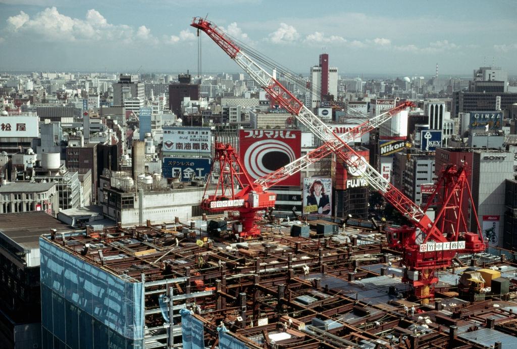 Industrial Cranes at Construction Site.