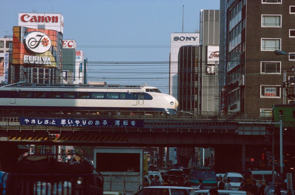 The train "Shinkansen", Tokyo, 1980s