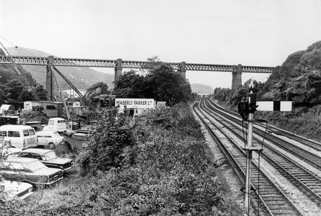 Walnut Tree Viaduct, a railway viaduct located above the southern edge of the village of Taffs Well, Cardiff, South Wales, Friday 20th September 1968.