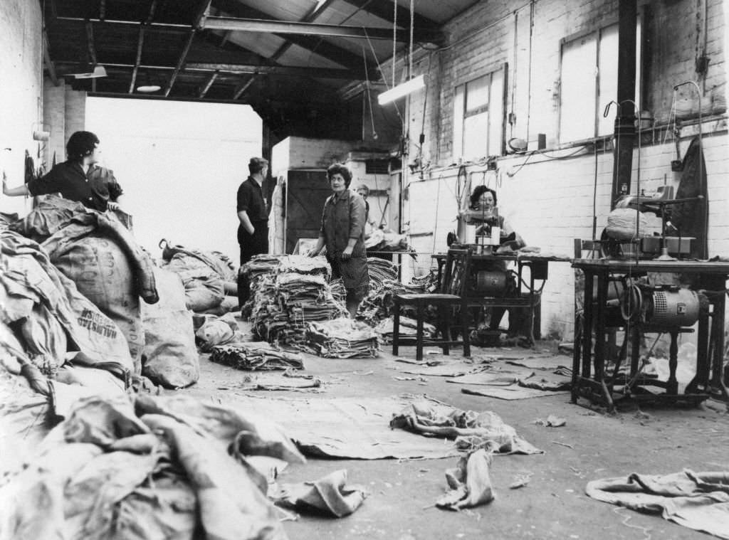 Bag factory in Davies Street, Adamsdown, an inner city area and community in the south of Cardiff, Wales, 1st August 1966.