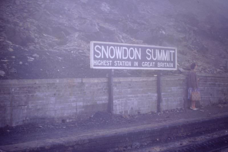 Train at summit of Snowdon, 1960s