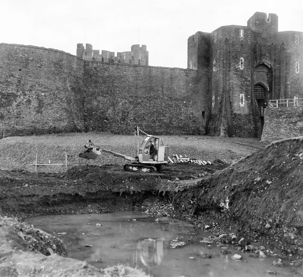 Caerphilly Castle, a medieval fortification in Caerphilly in South Wales, 18th January 1962.