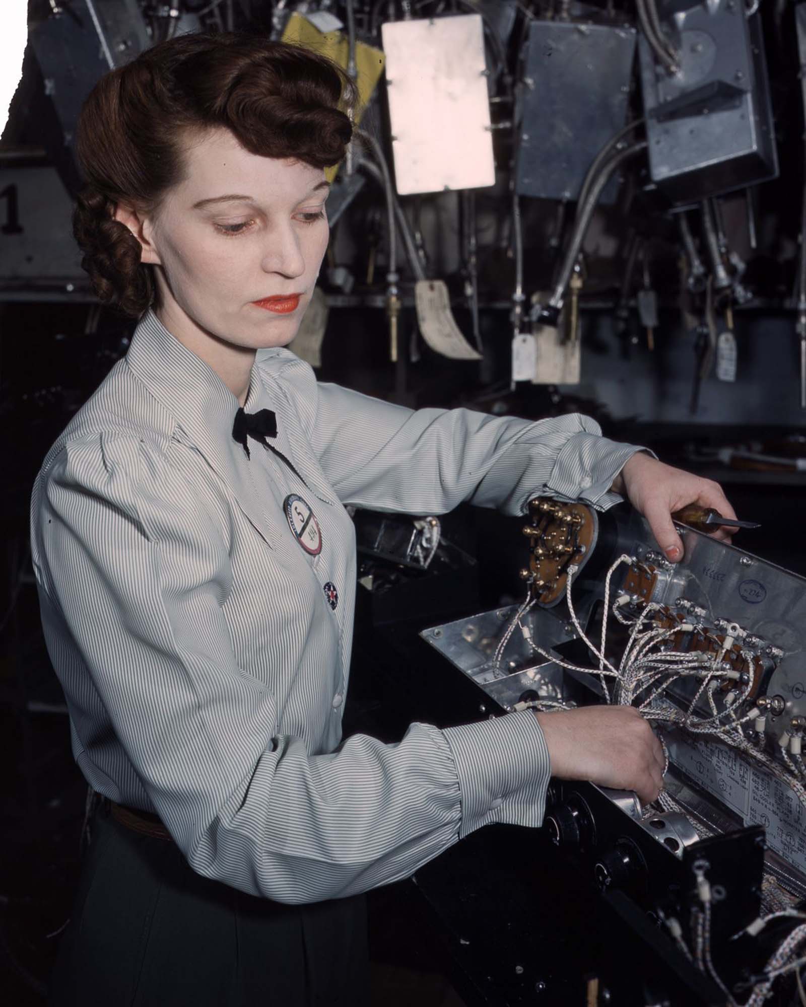 An electronics technician at the Goodyear Aircraft Corporation in Akron, Ohio, 1941.