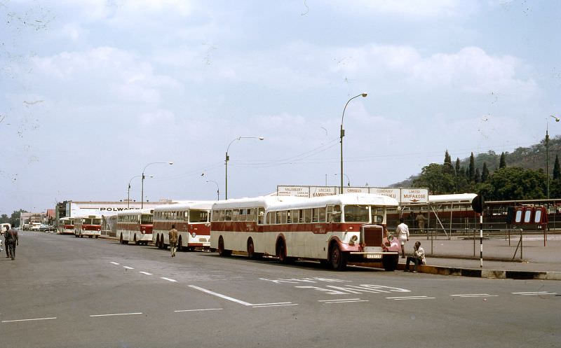 Salisbury United Omnibus Company Ltd. bus terminal in city (now Harare), September 19, 1968