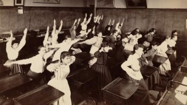 Boston School students exercising 1890s