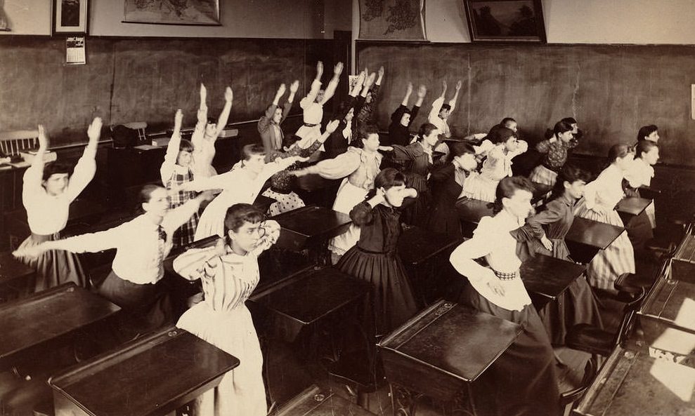 Boston School students exercising 1890s