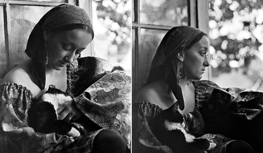 Girl with her Adopted Cat 1968