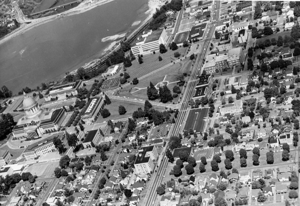 Aerial view of Capitol Campus and Olympia, 1961
