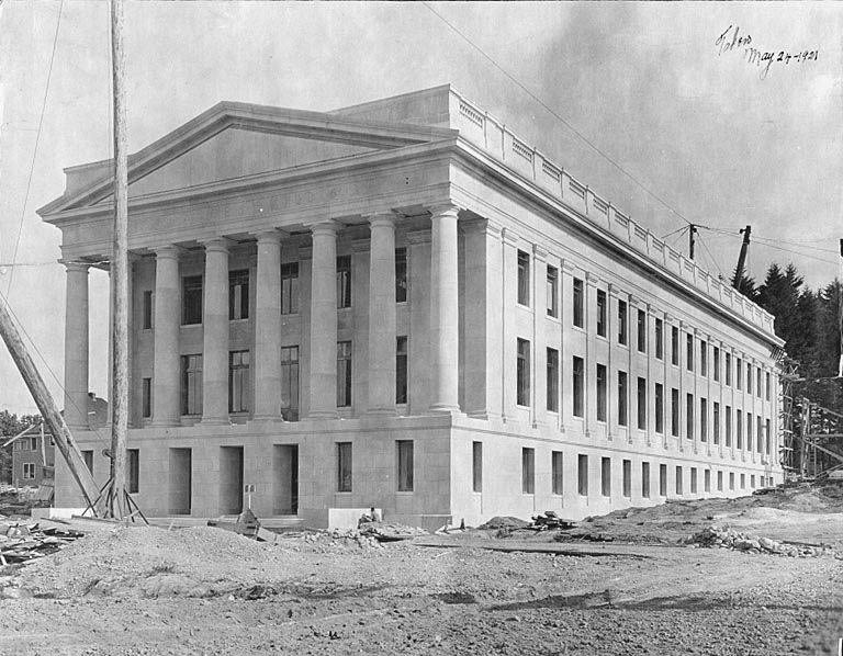 Construction site of Insurance Building before cleanup, Washington State Capitol complex, Olympia, May 24, 1921