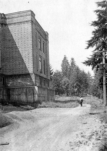 Northwest corner of building site, possibly with architect Walter Wilder, Washington State Capitol Temple of Justice construction, Olympia, 1917