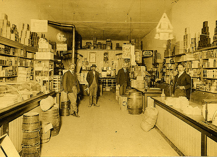 The interior of a store, identity not given, in Olympia, 1890s