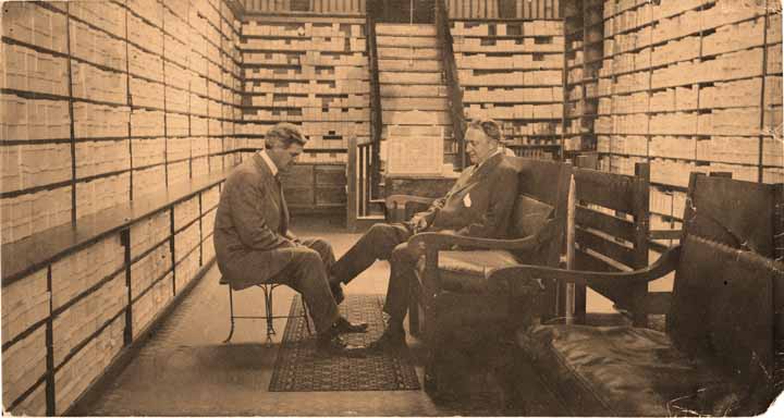 View of the interior of a shoe store, likely the Musgrove Shoe Company in Olympia, 1890s.