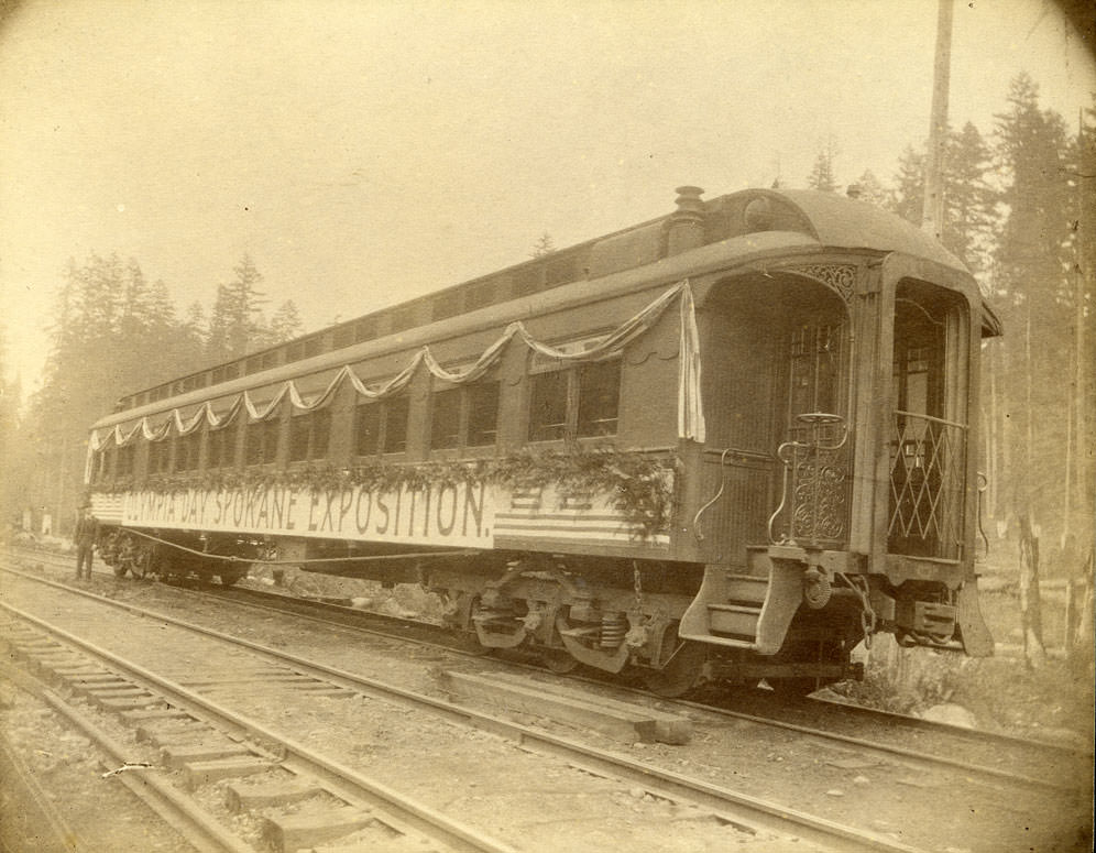 Pullman Palace Car headed to Spokane Exposition, Olympia, 1890