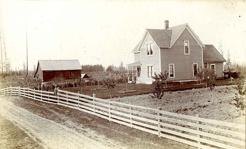 Two-story home and the Calvin Waddle home on the west side of Ward Lake, Olympia, 1895