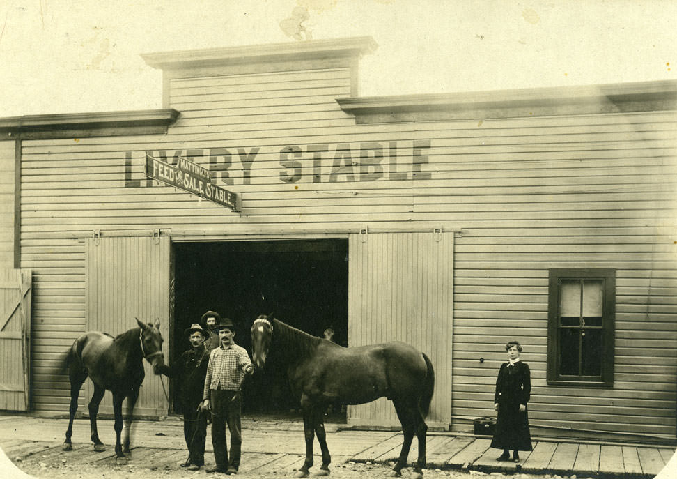 A livery stable, identified as Mattingly's Livery Stable, Olympia, 1896