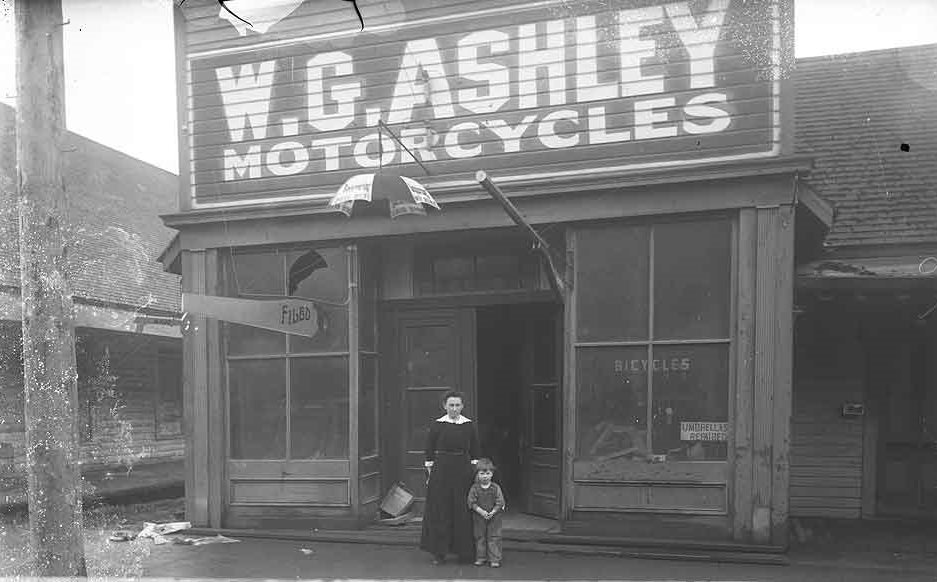 W.G. Ashley Motorcycle and Repair Shop, 216 West 4th, Olympia, 1914