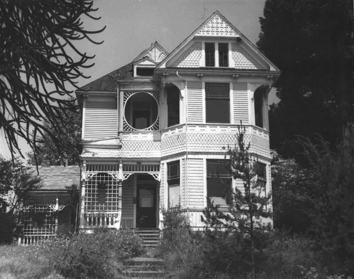 Wooden house with gingerbread trim and upstairs and downstairs porches, Olympia, 1968