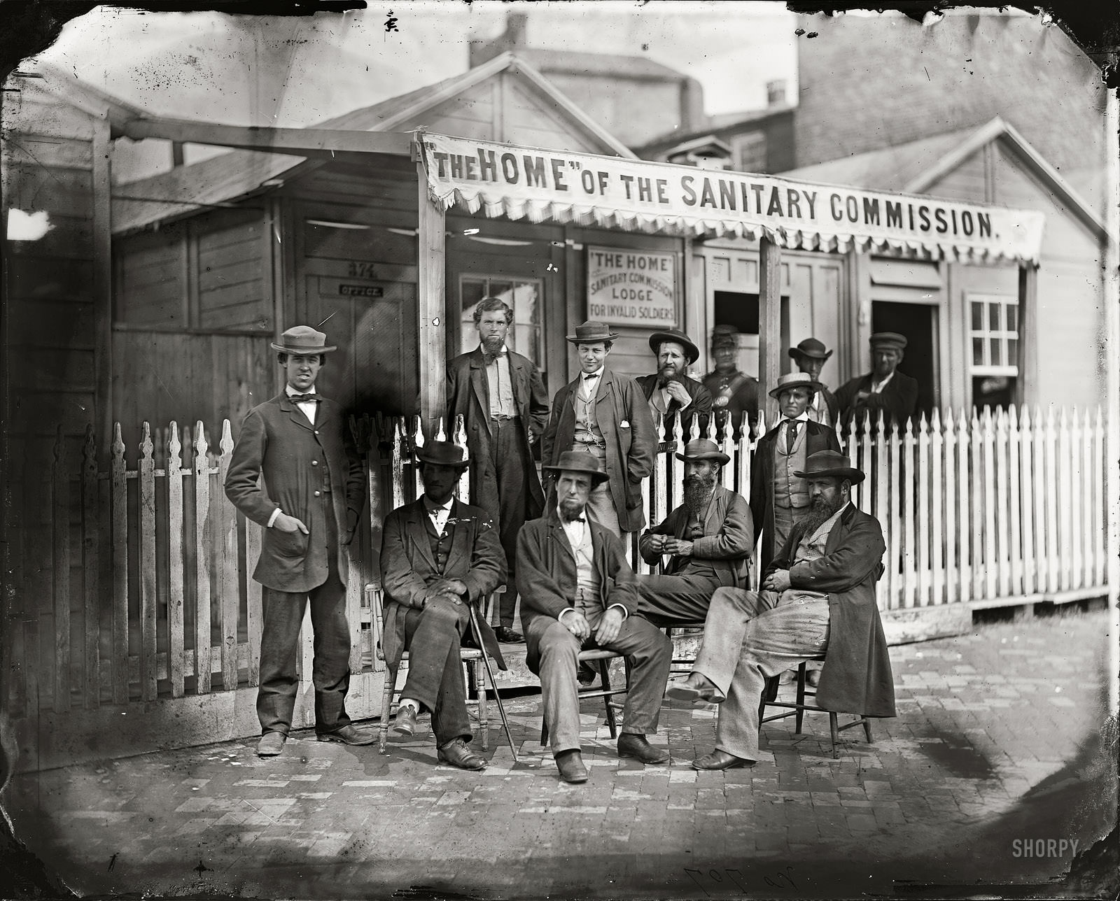 Washington, D.C. Sanitary Commission workers at the entrance of the Home Lodge for Invalid Soldiers, Washington, D.C., 1863.