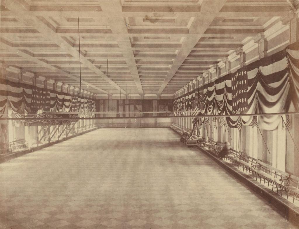 Interior view of The Ballroom for Lincolns Second Inaugural Ball, 1865.