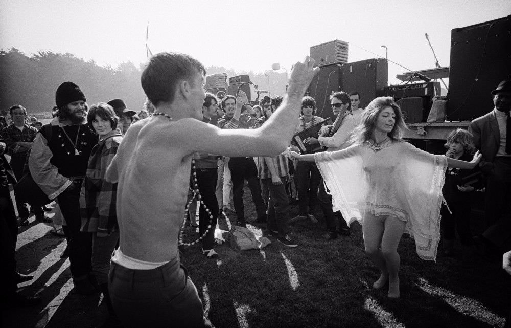 People dancing and enjoying the Human Be-In at Golden Gate Park Polo Fields, January 14, 1967.