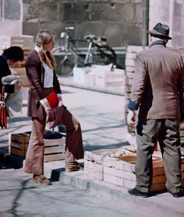 Ulm. Market girl, Germany, 1972