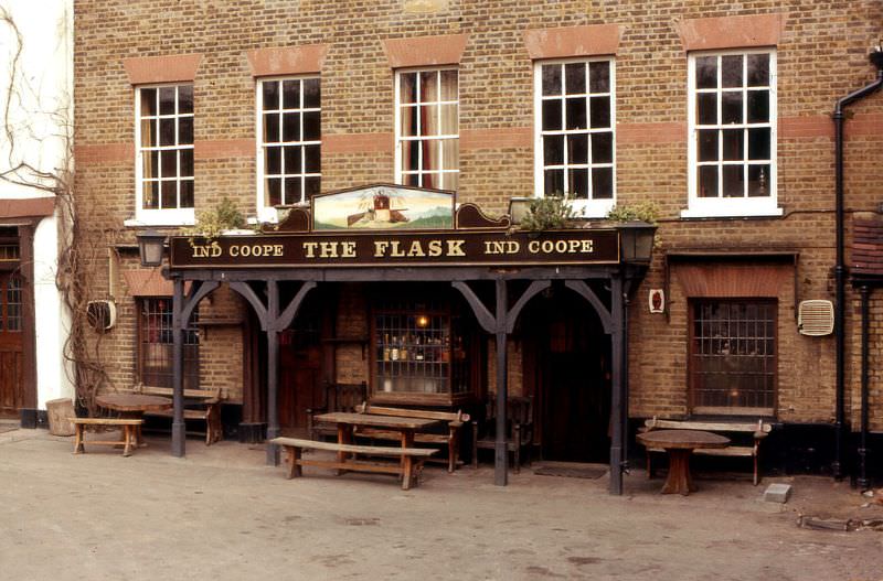 The Flask, 77 Highgate West Hill, Highgate, London, February 1974