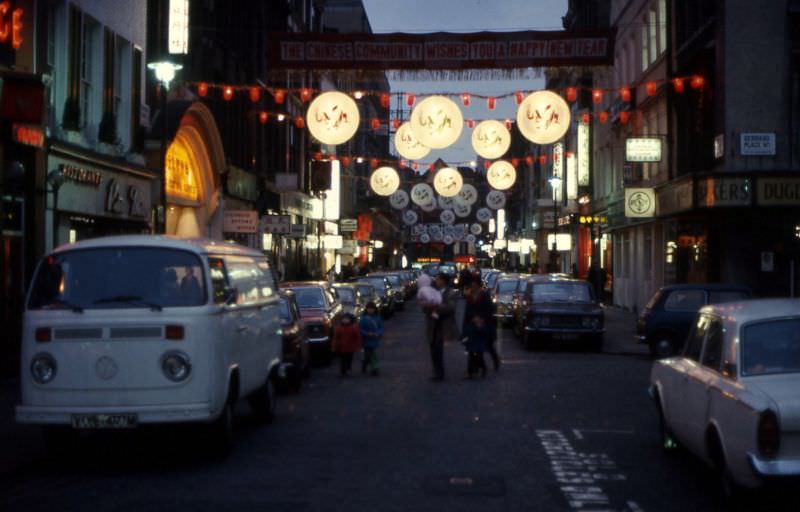 Gerrard Street, Chinatown, London, February 1976