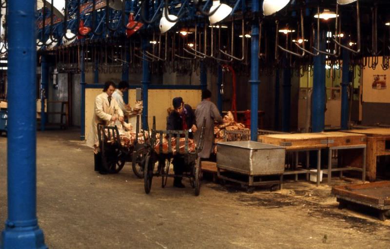 Smithfield meat market, London, February 1976