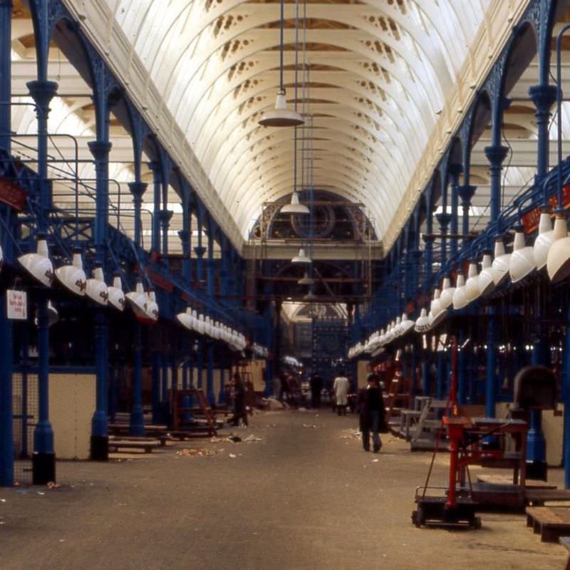 Smithfield meat market, London, February 1976