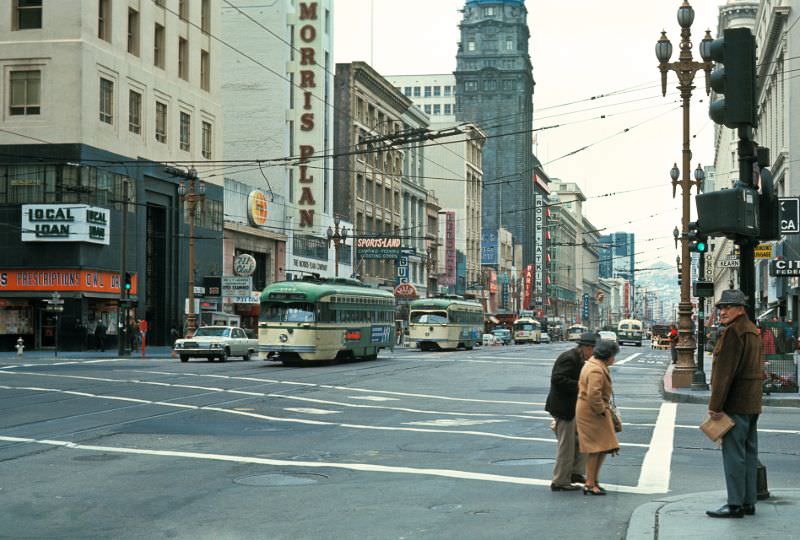 Market Street at 3rd Street/Geary Street looking southwest, 1971