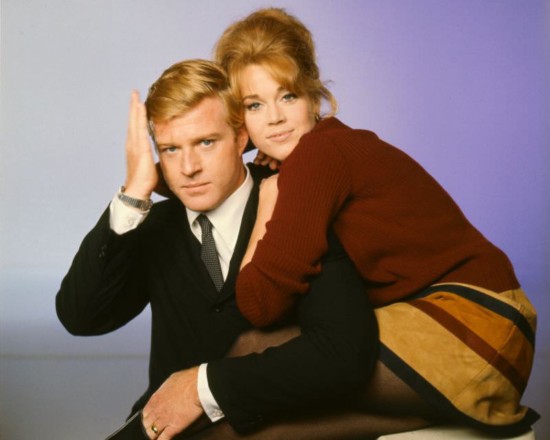 Robert Redford and Jane Fonda during the filming of 'Barefoot in the Park (1967)'