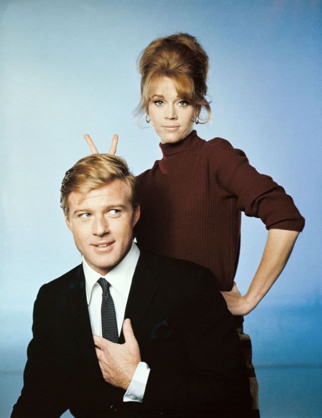 Robert Redford and Jane Fonda during the filming of 'Barefoot in the Park (1967)'