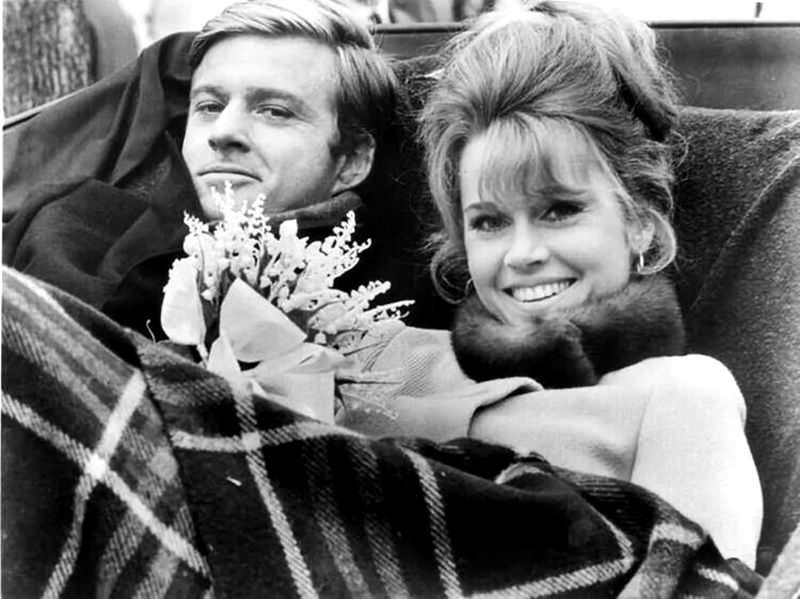 Robert Redford and Jane Fonda during the filming of 'Barefoot in the Park (1967)'