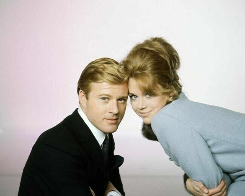 Robert Redford and Jane Fonda during the filming of 'Barefoot in the Park (1967)'